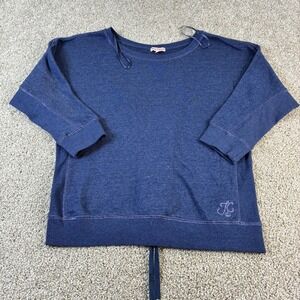 Juicy Couture Blue Sweatshirt Womens Size S 3/4 Sleeve Lace Up Back Pullover Y2K